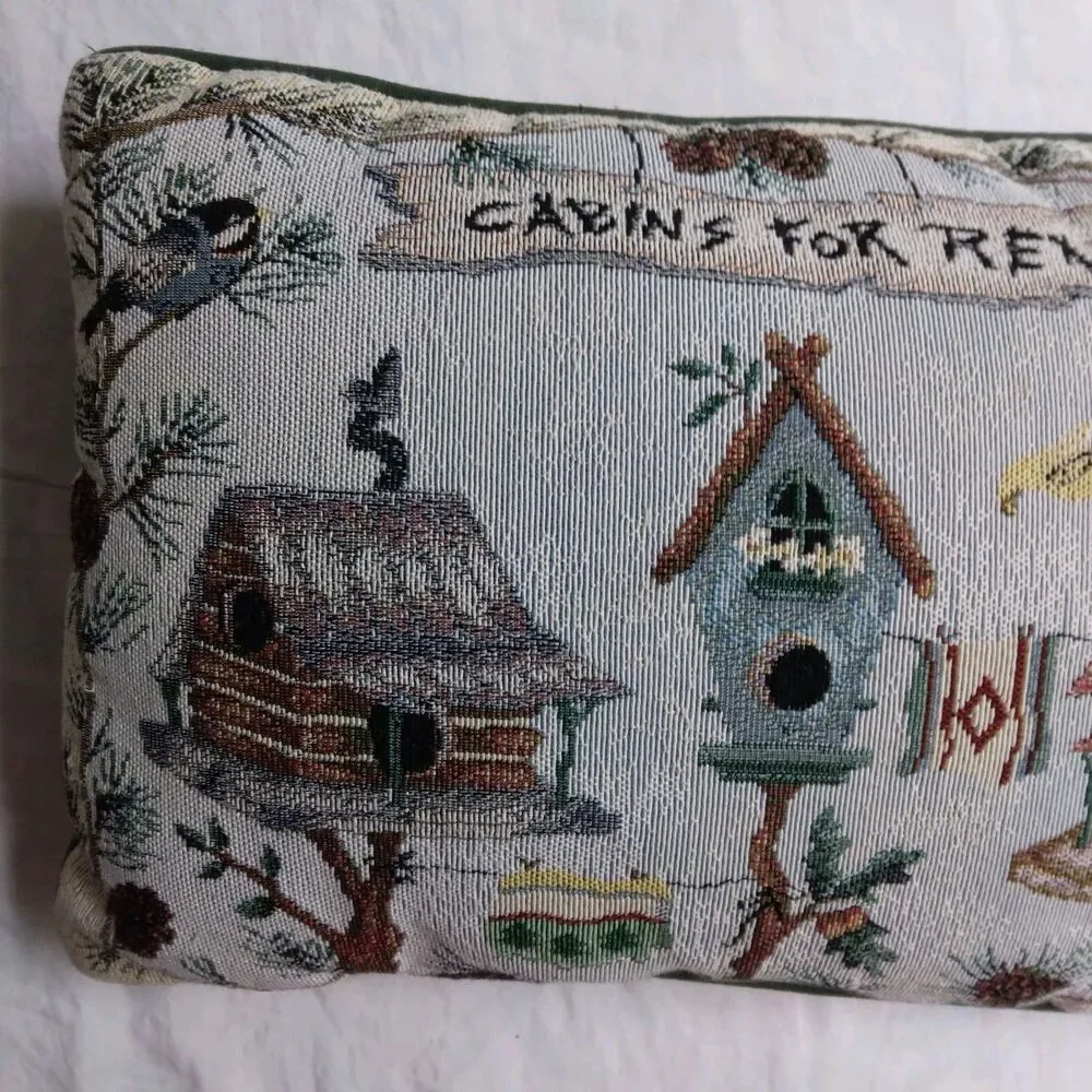 Cabins For Rent Bird House Tapestry Decorative Throw Pillow 16” Cottagecore Farm